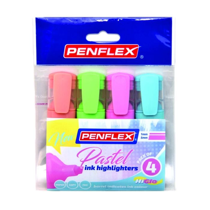 Penflex HiGlo 1.5mm Chisel Tip  Pastel Wallet of 4