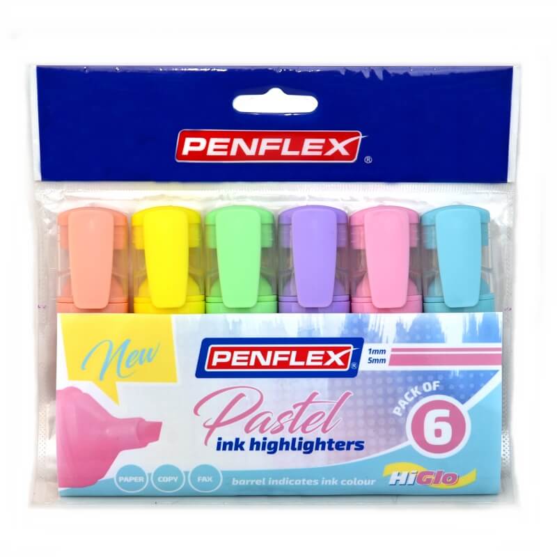 Penflex HiGlo 1.5mm Chisel Tip  Pastel Wallet of  6